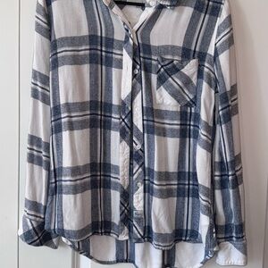 Rails Blue and White Plaid Button-Up Shirt
